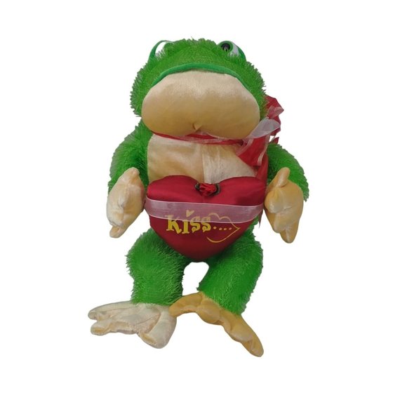 Dan Dee Frog Plush Holding A Red Heart "Kiss" Stuffed Animal 17" - Picture 3 of 8